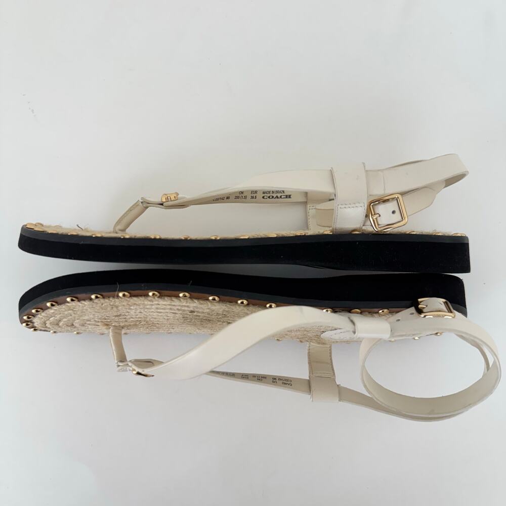 Coach Gracey Leather Thong Sandals Flats in Chalk Size 9 - Picture 5 of 11